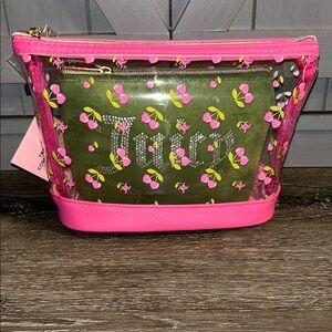 Juicy Couture Transparent Pink and Green Cherries Cosmetic Bag with Bag Charm